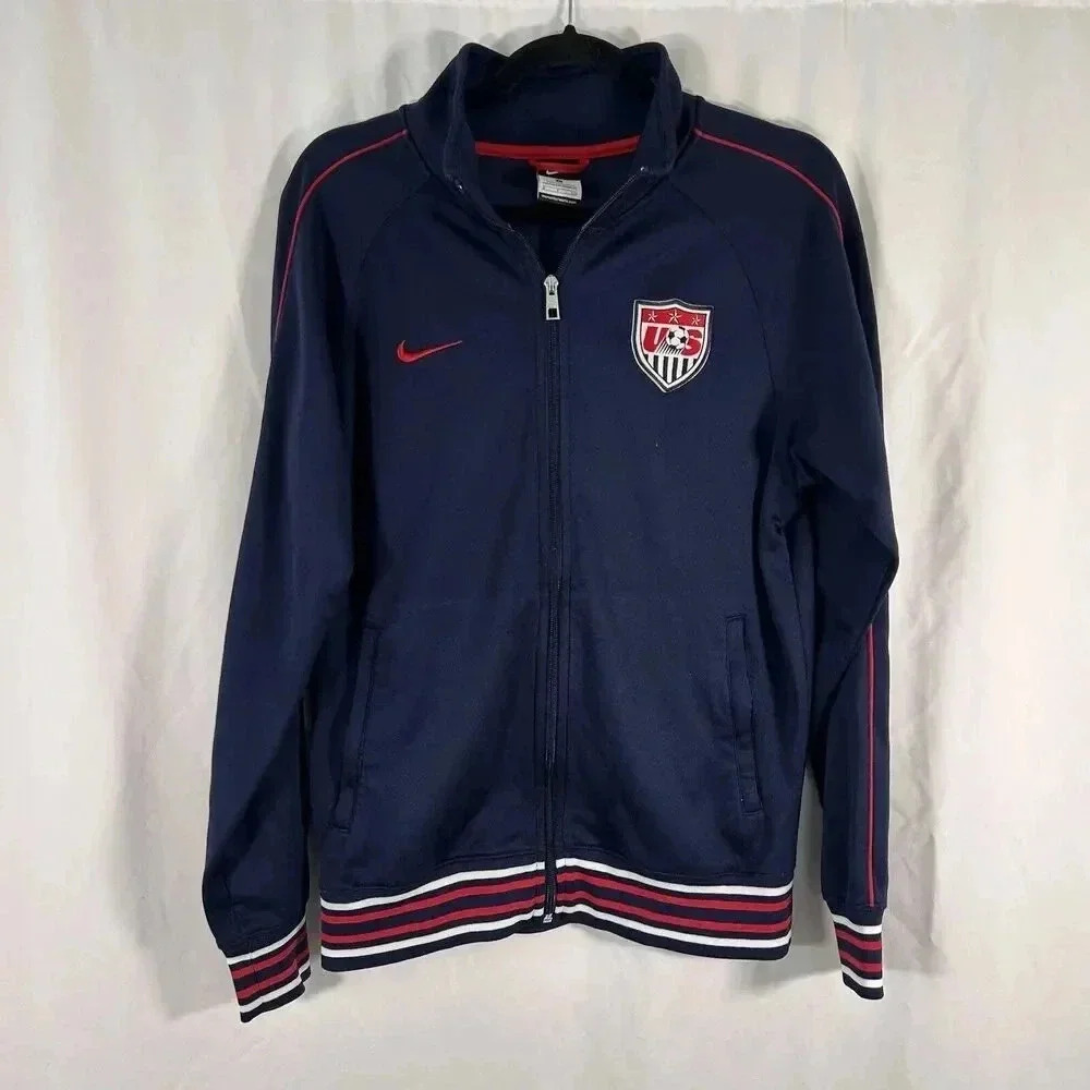 Nike USA Soccer Sweater Men's Small Blue Full Zip Pockets Mock Neck Long Sleeve